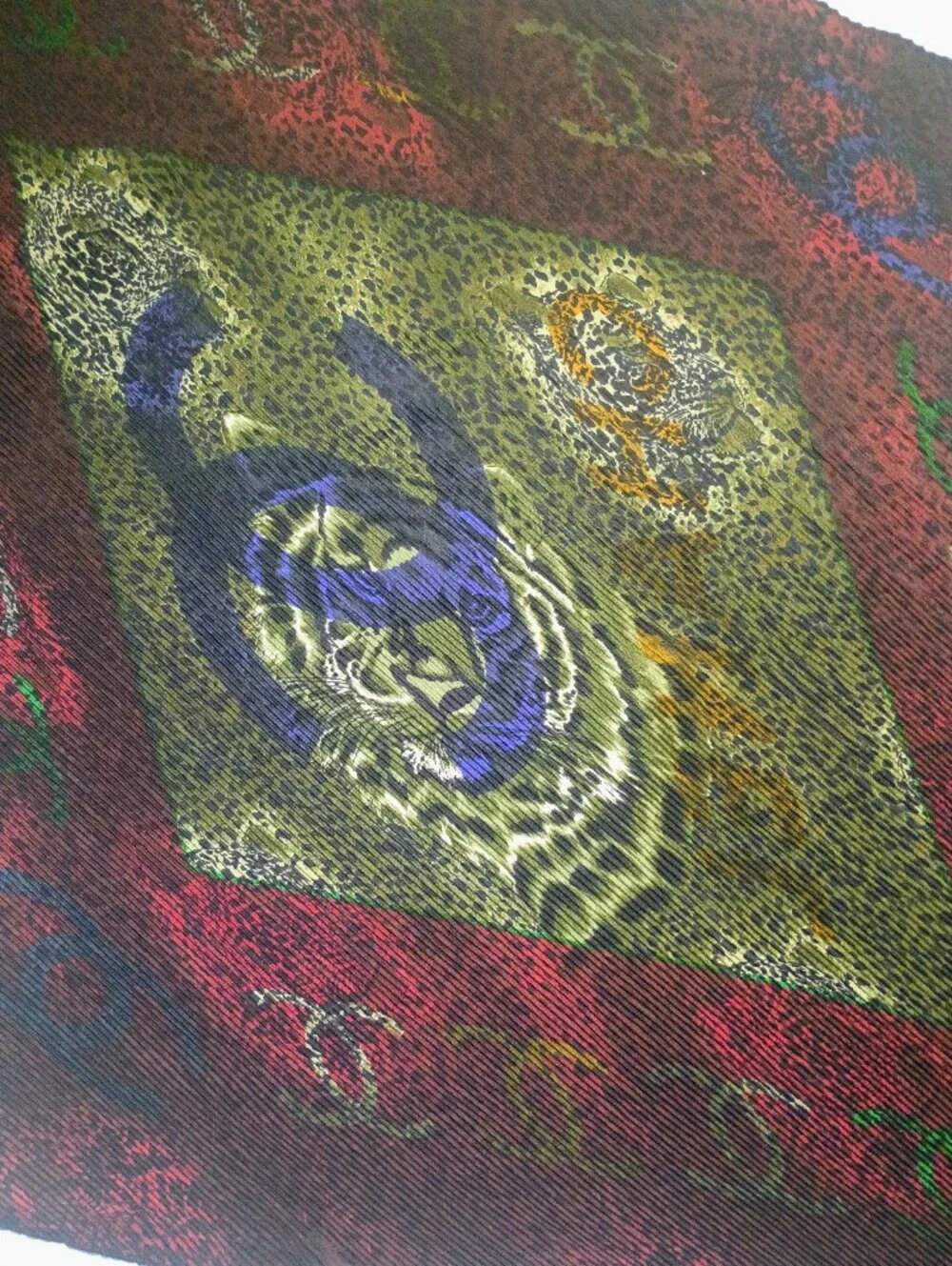 VTG Y2K CHANEL Scarf Rare Leopard Tiger CC Logo Silk Velvet Shawl Wrap Pristine